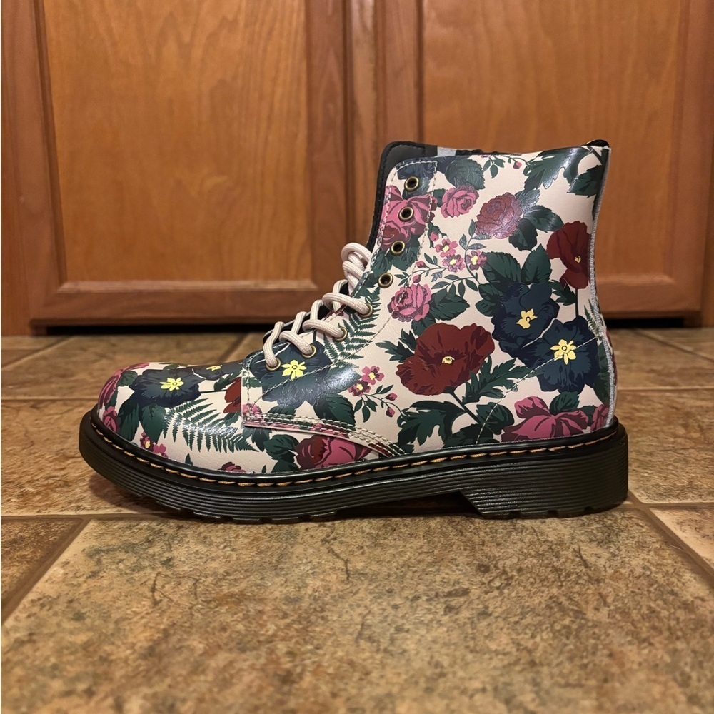 Dr. Martens Floral Lace-Up Boots in Cream, Green, Burgundy, Pink